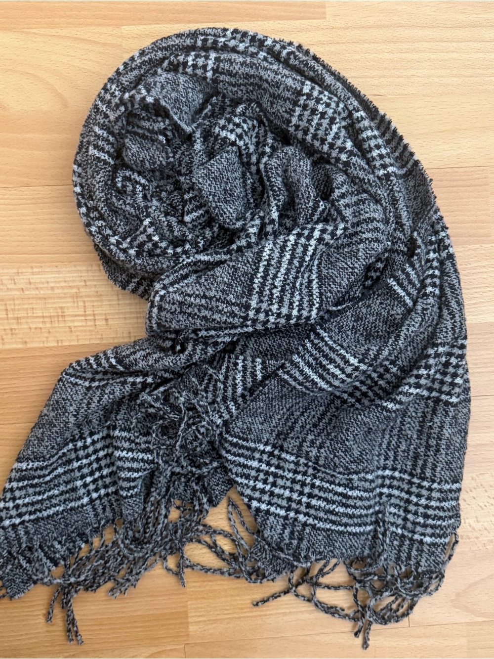 J Crew Gray Plaid Fringe Wool Blend Scarf - Classic Winter Accessory